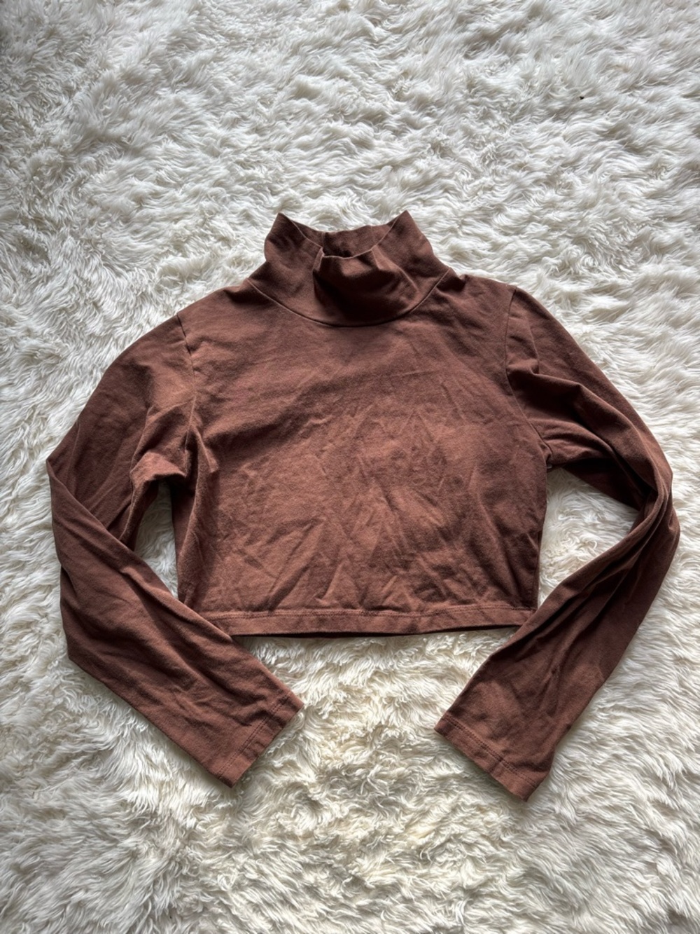Women's Cropped Turtleneck Long Sleeve Top - Brown